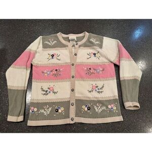 Vintage Northern Reflections‎ Floral Embroidered Grandma Sweater Small Pink